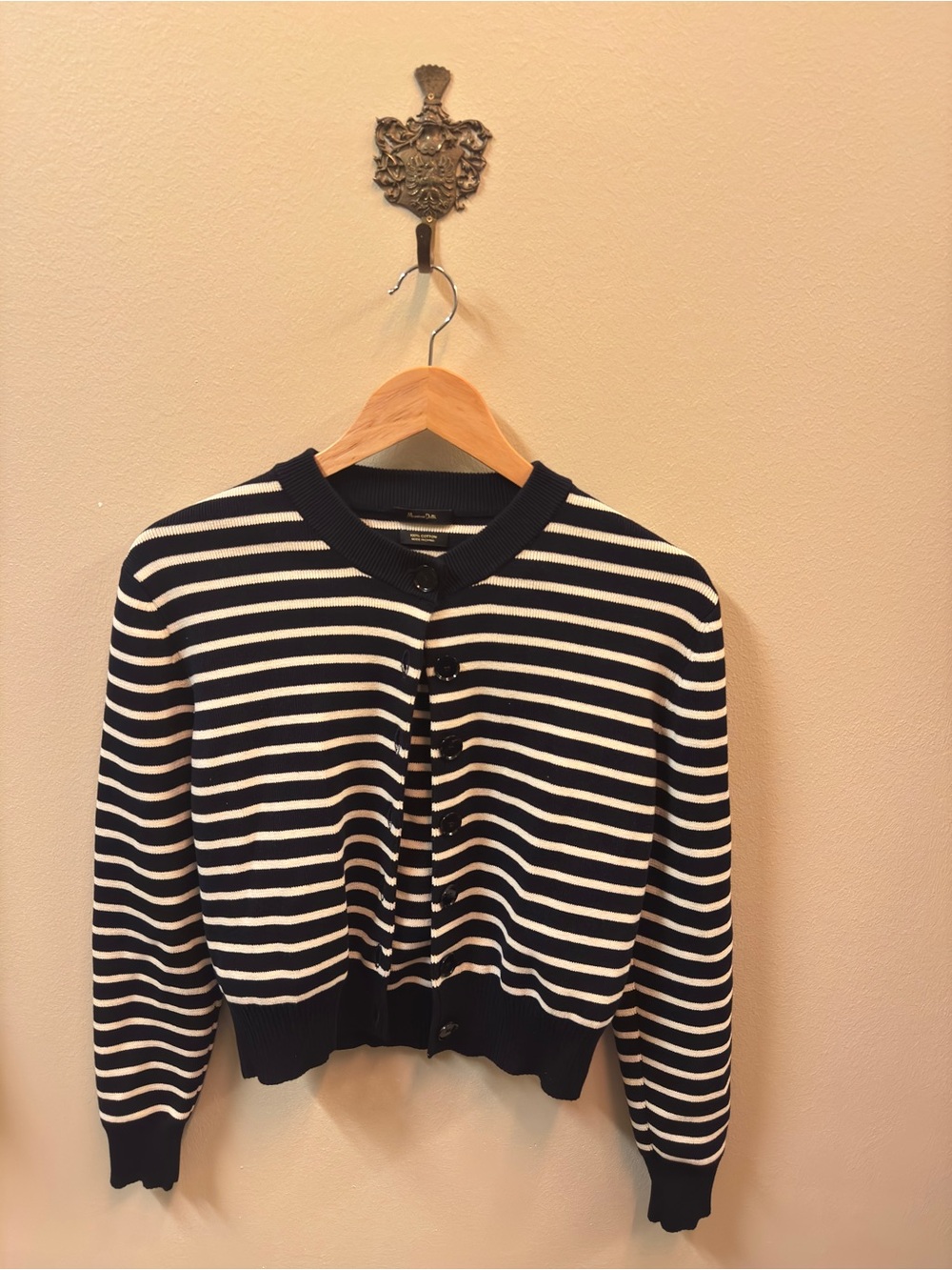 Massimo Dutti Navy and White Striped Button-Up Cardigan